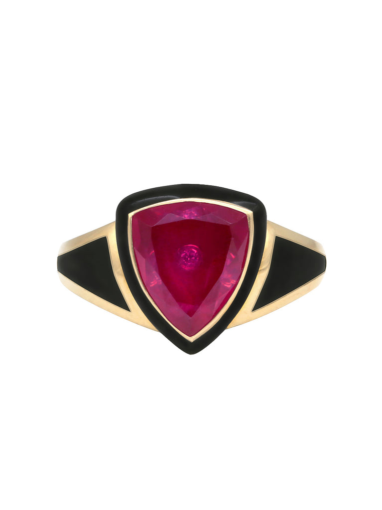 Black Enamel with Pink Sapphire Shield Ring