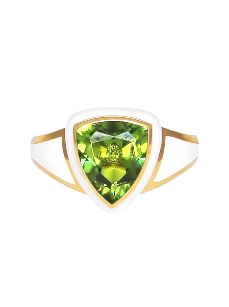 White Enamel with Peridot Shield Ring