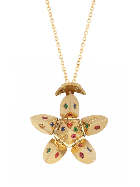 Yellow Gold Petal with Emeralds, Rubies, Blue, Orange, and Yellow Sapphires