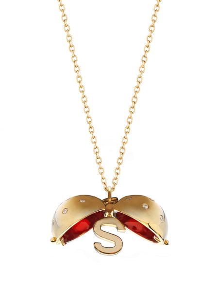 Letter S Diamond Sphere with Cherry Red Enamel