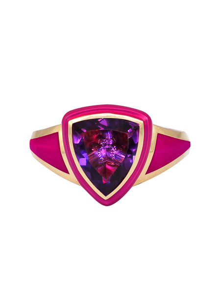 Hot Pink Enamel with Amethyst Shield Ring