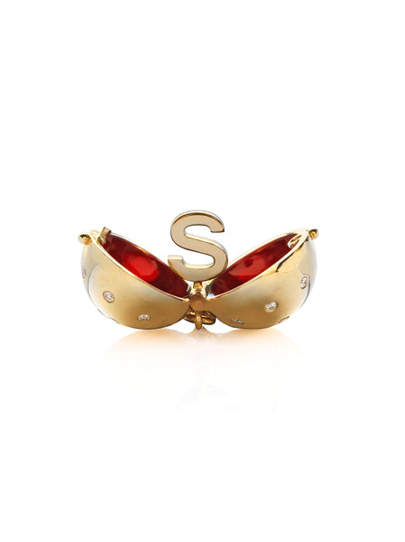 Letter S Diamond Sphere with Cherry Red Enamel