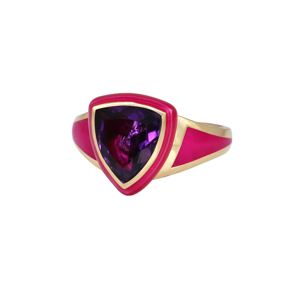Hot Pink Enamel with Amethyst Shield Ring