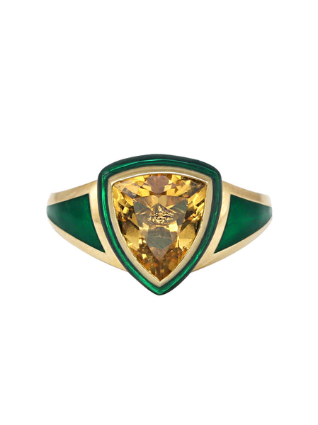 Green Enamel with Citrine Shield Ring