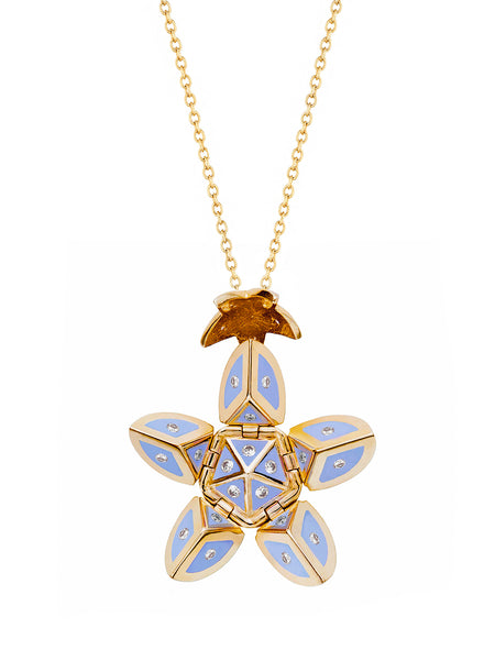 Yellow Gold Petal with Blue Enamel and Diamonds