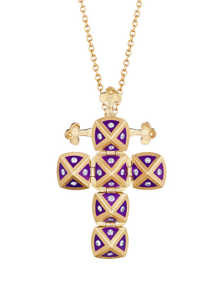 Yellow Gold Cross with Green, Pink, Yellow Sapphires and Aquamarines