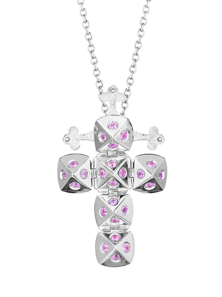 White Gold Cross with Blue Enamel and Diamonds