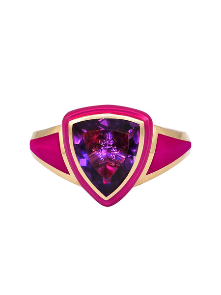 Black Enamel with Pink Sapphire Shield Ring