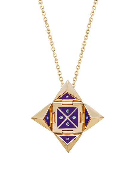 Yellow Gold Shield with Purple Enamel and Diamonds